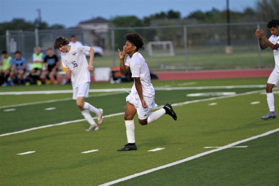 East sophomore Enzo Amaya celebrates after scoring in the Aces 5-1 win over Eisenhower