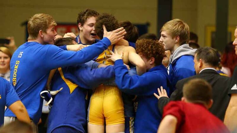 Finals at the 2020 3-2-1A Boys Wrestling Kansas State Championship at Gross Memorial Coliseum...